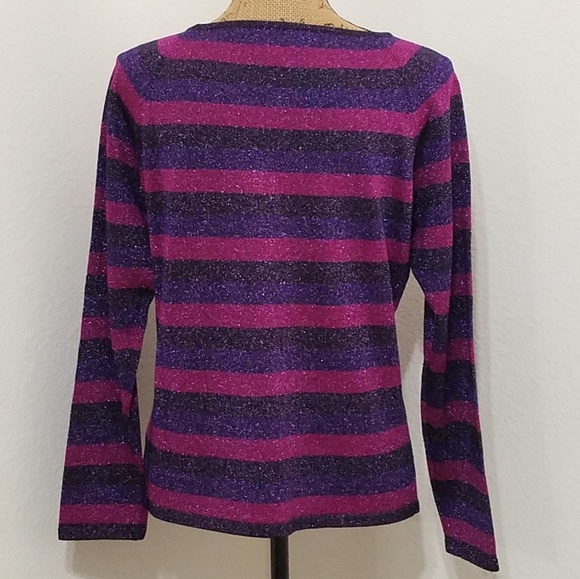 Kasper & Company ASL Purple striped Metallic thread sweater Lg. - Picture 3 of 8